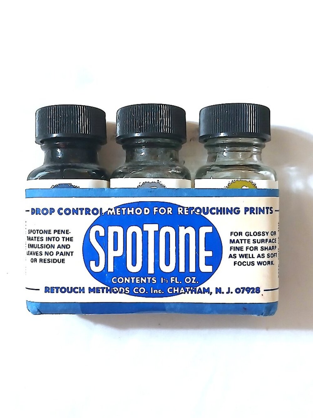Vintage Spotone Retouching Dye 3 Bottle Set Darkroom Photography w/ Instructions